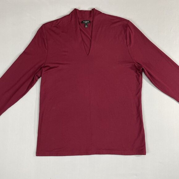 Talbots Super Soft Knit Blouse Women’s MP Burgundy High Collar Long Sleeve Basic - Picture 1 of 12